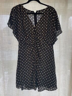 Madewell Black Mini Dress with Tan Floral Print